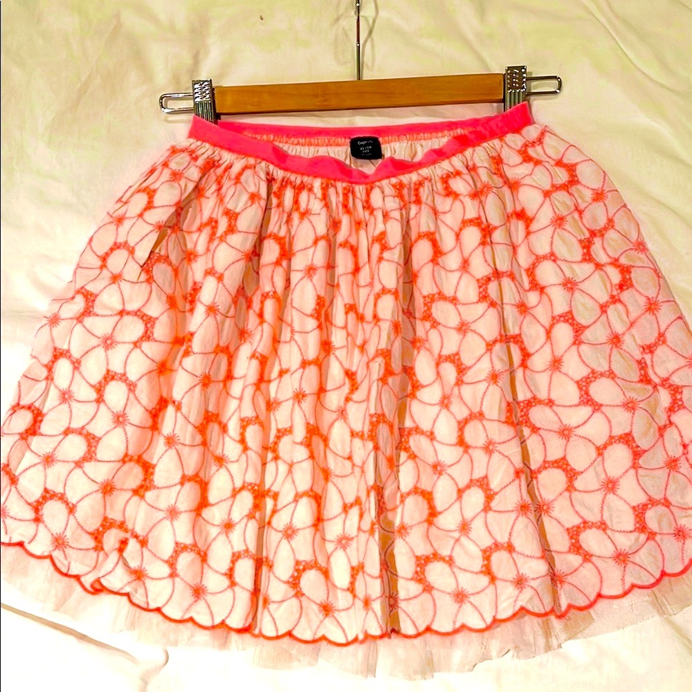 Chic Bright Pinky Lace Overlay Skirt with soft crinoline lining.